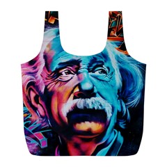 Albert Einstein Retro Wall Graffiti Blue Pink Orange Modern Urban Art Grunge Full Print Recycle Bag (l) by snek