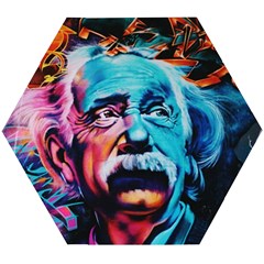 Albert Einstein Retro Wall Graffiti Blue Pink Orange Modern Urban Art Grunge Wooden Puzzle Hexagon by snek