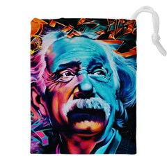 Albert Einstein Retro Wall Graffiti Blue Pink Orange Modern Urban Art Grunge Drawstring Pouch (5xl) by snek