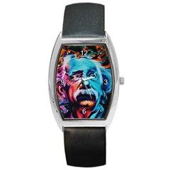 Albert Einstein Retro Wall Graffiti Blue Pink Orange Modern Urban Art Grunge Barrel Style Metal Watch by snek