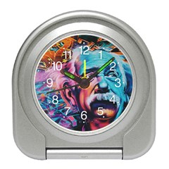 Albert Einstein Retro Wall Graffiti Blue Pink Orange Modern Urban Art Grunge Travel Alarm Clock by snek