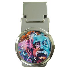 Albert Einstein Retro Wall Graffiti Blue Pink Orange Modern Urban Art Grunge Money Clip Watches by snek