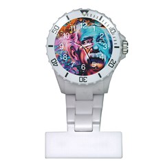 Albert Einstein Retro Wall Graffiti Blue Pink Orange Modern Urban Art Grunge Plastic Nurses Watch by snek