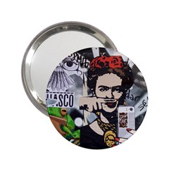 Frida Kahlo Brick Wall Graffiti Urban Art With Grunge Eye And Frog  2 25  Handbag Mirrors by snek