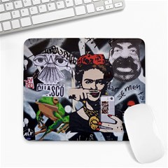 Frida Kahlo Brick Wall Graffiti Urban Art With Grunge Eye And Frog  Large Mousepads by snek