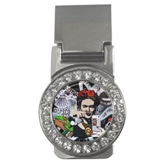 Frida Kahlo Brick Wall Graffiti Urban Art With Grunge Eye And Frog  Money Clips (cz)  by snek