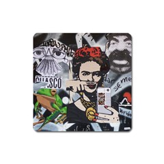 Frida Kahlo Brick Wall Graffiti Urban Art With Grunge Eye And Frog  Square Magnet by snek