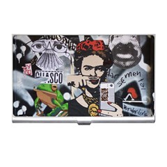 Frida Kahlo Brick Wall Graffiti Urban Art With Grunge Eye And Frog  Business Card Holder by snek