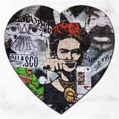 Frida Kahlo Brick Wall Graffiti Urban Art With Grunge Eye And Frog  Jigsaw Puzzle (heart) by snek