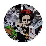 Frida Kahlo brick wall graffiti urban art with grunge eye and frog  Round Ornament (Two Sides) Front