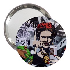 Frida Kahlo Brick Wall Graffiti Urban Art With Grunge Eye And Frog  3  Handbag Mirrors by snek