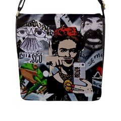 Frida Kahlo Brick Wall Graffiti Urban Art With Grunge Eye And Frog  Flap Closure Messenger Bag (l) by snek