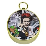 Frida Kahlo brick wall graffiti urban art with grunge eye and frog  Gold Compasses Front