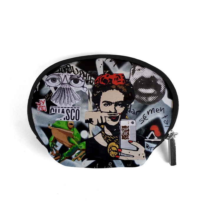 Frida Kahlo brick wall graffiti urban art with grunge eye and frog  Accessory Pouch (Small)