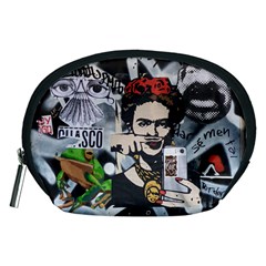 Frida Kahlo Brick Wall Graffiti Urban Art With Grunge Eye And Frog  Accessory Pouch (medium) by snek