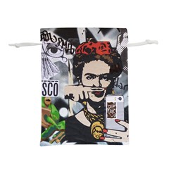 Frida Kahlo Brick Wall Graffiti Urban Art With Grunge Eye And Frog  Lightweight Drawstring Pouch (s) by snek