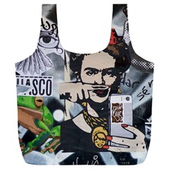 Frida Kahlo Brick Wall Graffiti Urban Art With Grunge Eye And Frog  Full Print Recycle Bag (xxxl) by snek