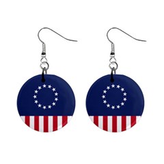 Betsy Ross Flag Usa America United States 1777 Thirteen Colonies Vertical Mini Button Earrings by snek