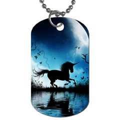 Wonderful Unicorn Silhouette In The Night Dog Tag (two Sides) by FantasyWorld7