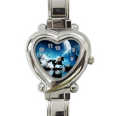 Wonderful Unicorn Silhouette In The Night Heart Italian Charm Watch by FantasyWorld7