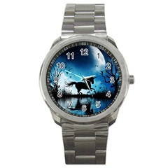 Wonderful Unicorn Silhouette In The Night Sport Metal Watch by FantasyWorld7