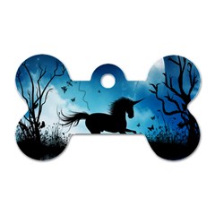 Wonderful Unicorn Silhouette In The Night Dog Tag Bone (one Side) by FantasyWorld7