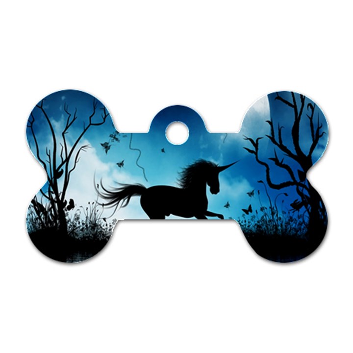 Wonderful Unicorn Silhouette In The Night Dog Tag Bone (One Side)