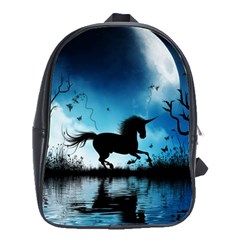 Wonderful Unicorn Silhouette In The Night School Bag (large) by FantasyWorld7