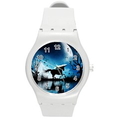 Wonderful Unicorn Silhouette In The Night Round Plastic Sport Watch (m) by FantasyWorld7