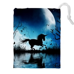 Wonderful Unicorn Silhouette In The Night Drawstring Pouch (5xl) by FantasyWorld7