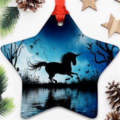 Wonderful Unicorn Silhouette In The Night Ornament (star) by FantasyWorld7