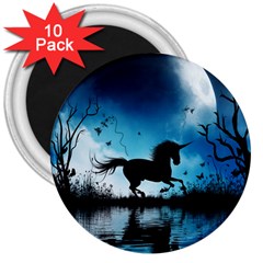 Wonderful Unicorn Silhouette In The Night 3  Magnets (10 Pack)  by FantasyWorld7