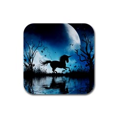 Wonderful Unicorn Silhouette In The Night Rubber Square Coaster (4 Pack)  by FantasyWorld7