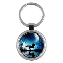 Wonderful Unicorn Silhouette In The Night Key Chain (round) by FantasyWorld7