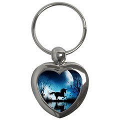 Wonderful Unicorn Silhouette In The Night Key Chain (heart) by FantasyWorld7