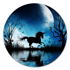 Wonderful Unicorn Silhouette In The Night Magnet 5  (round) by FantasyWorld7