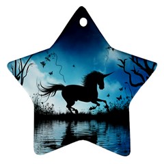 Wonderful Unicorn Silhouette In The Night Star Ornament (two Sides) by FantasyWorld7