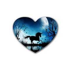 Wonderful Unicorn Silhouette In The Night Heart Coaster (4 Pack)  by FantasyWorld7