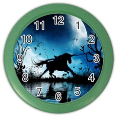 Wonderful Unicorn Silhouette In The Night Color Wall Clock by FantasyWorld7