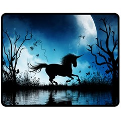 Wonderful Unicorn Silhouette In The Night Fleece Blanket (medium)  by FantasyWorld7