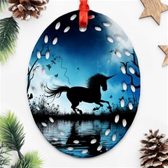 Wonderful Unicorn Silhouette In The Night Ornament (oval Filigree) by FantasyWorld7