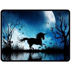 Wonderful Unicorn Silhouette In The Night Double Sided Fleece Blanket (large)  by FantasyWorld7