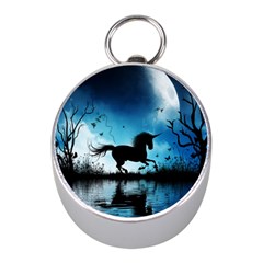 Wonderful Unicorn Silhouette In The Night Mini Silver Compasses by FantasyWorld7