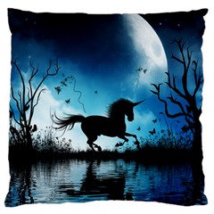 Wonderful Unicorn Silhouette In The Night Large Flano Cushion Case (one Side) by FantasyWorld7