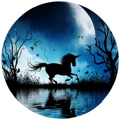 Wonderful Unicorn Silhouette In The Night Wooden Puzzle Round