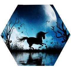 Wonderful Unicorn Silhouette In The Night Wooden Puzzle Hexagon by FantasyWorld7