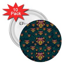 Hearts And Sun Flowers In Decorative Happy Harmony 2 25  Buttons (10 Pack) 