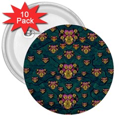 Hearts And Sun Flowers In Decorative Happy Harmony 3  Buttons (10 Pack) 