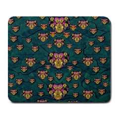 Hearts And Sun Flowers In Decorative Happy Harmony Large Mousepads