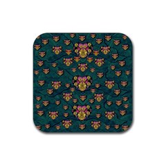 Hearts And Sun Flowers In Decorative Happy Harmony Rubber Coaster (square) 